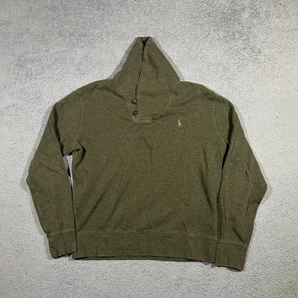 Polo Ralph Lauren Sweater Mens Medium Green Knit Shawl Neck Preppy Pullover#2881